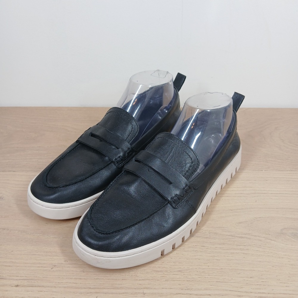 Vionic Uptown Loafers Women 9 Wide Black Leather Platform Lug Sole Modern